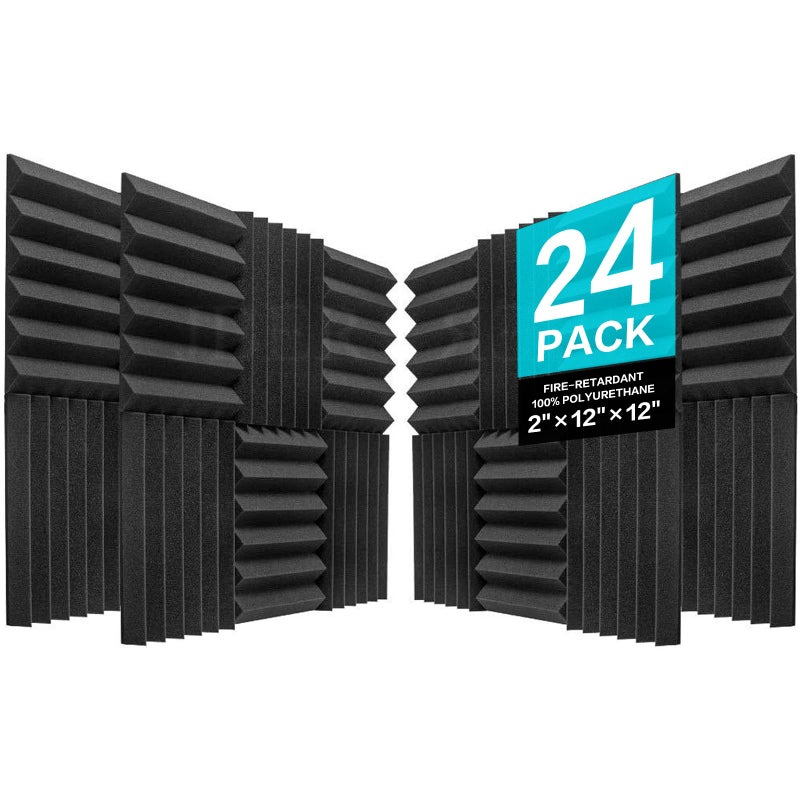 JBER Acoustic Panels Studio Foam Wedges Fireproof Soundproof Padding Wall Panels 2" X 12" X 12" (24 Pack Wedge 2" - Charcoal) - Image 1
